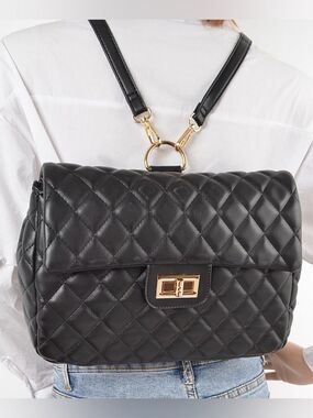 3AM Forever Quilted Faux Leather Flap Backpack Style Bag. NWOT